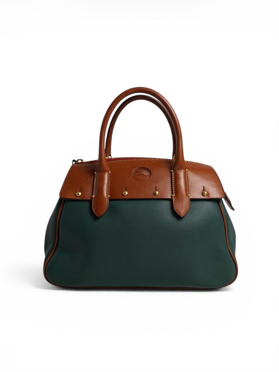 Dooney & Bourke Handbags - Vintage Dooney & Bourke Wilson Leather Satchel Handbag Purse, Forest Green/Tan